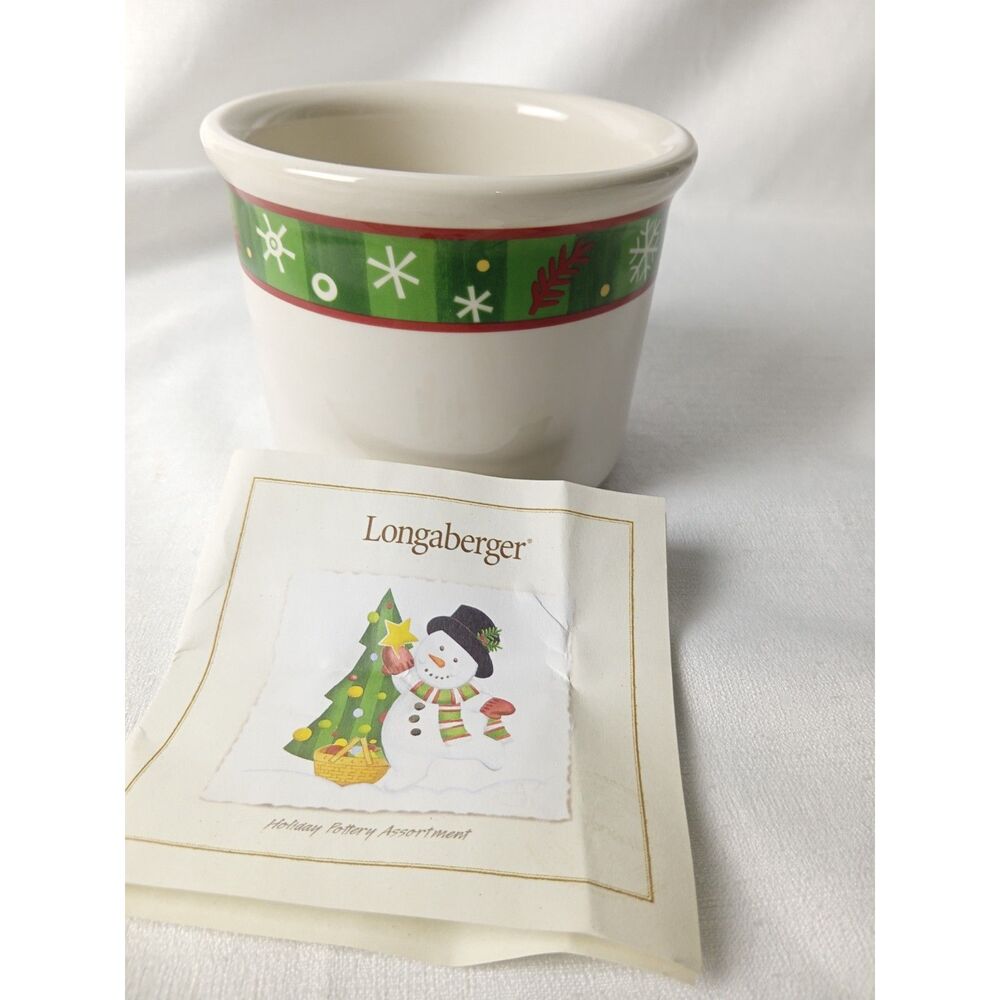 Longaberger Holiday Pottery Christmas Snowflake Crock Planter Bowl Green Red